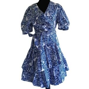 NWT Lilly Pulitzer AEGAN NAVY Beach Path Cotton Wrap Dress Size 10